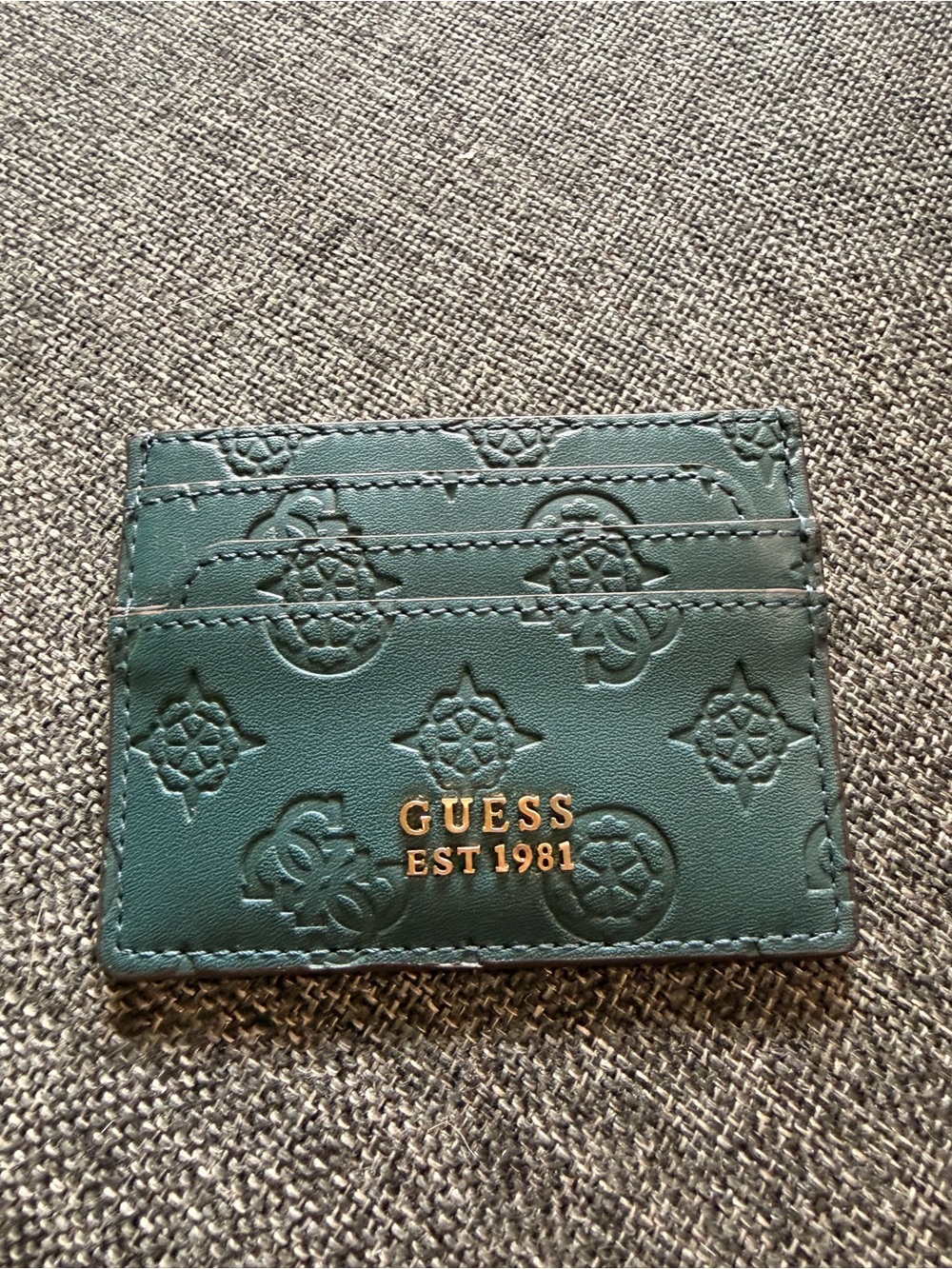 GUESS Green Embossed Card Holder with Gold Logo